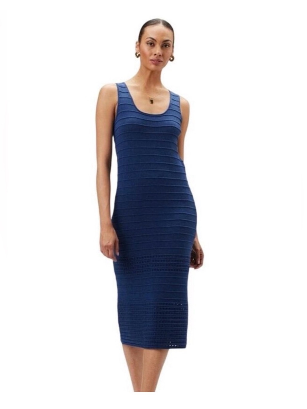 Amour Vert Sleeveless Navy Midi Ribbed Dress